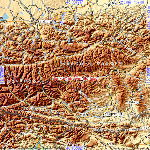 Topographic map of Sankt Andrä im Lungau