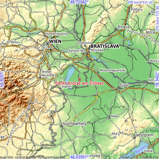 Topographic map of Sankt Andrä am Zicksee