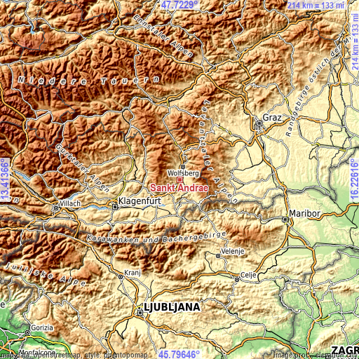 Topographic map of Sankt Andrä