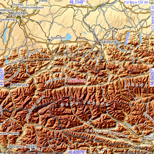 Topographic map of Saalbach