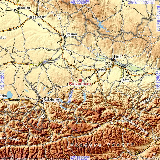 Topographic map of Rutzenham