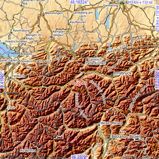Topographic map of Roppen