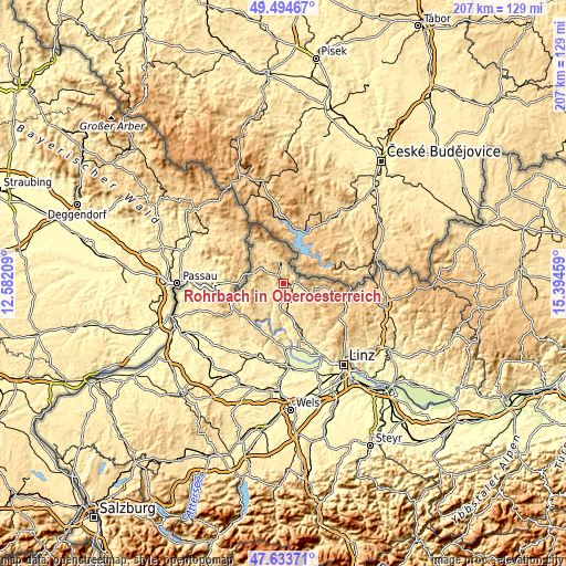 Topographic map of Rohrbach in Oberösterreich