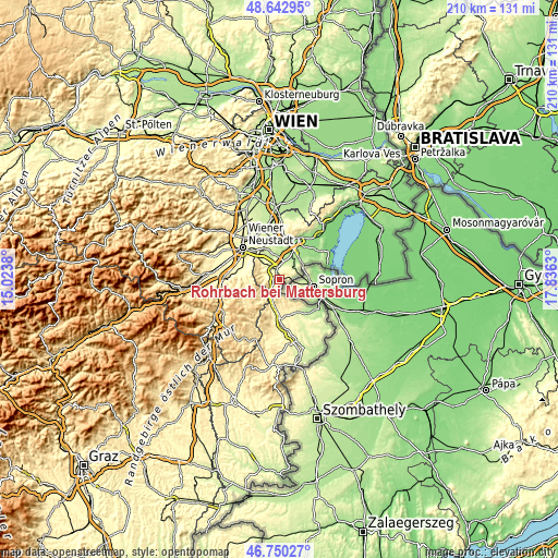Topographic map of Rohrbach bei Mattersburg