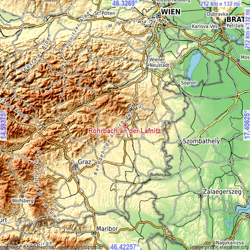 Topographic map of Rohrbach an der Lafnitz