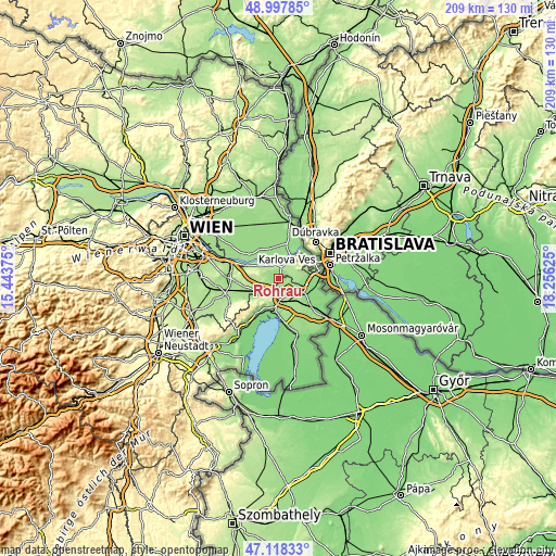 Topographic map of Rohrau