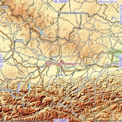 Topographic map of Ried in der Riedmark