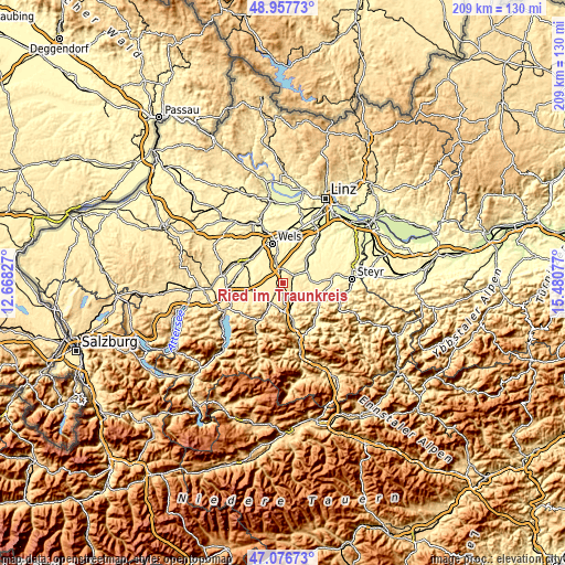 Topographic map of Ried im Traunkreis