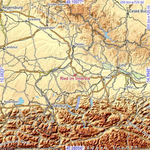Topographic map of Ried im Innkreis