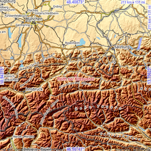 Topographic map of Reith bei Kitzbühel