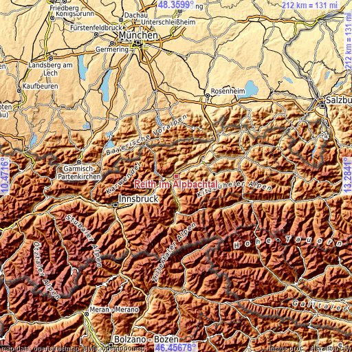 Topographic map of Reith im Alpbachtal