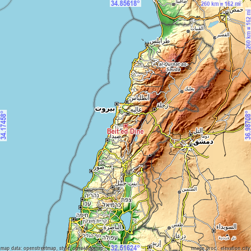 Topographic map of Beït ed Dîne