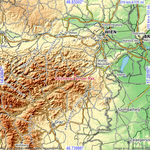 Topographic map of Reichenau an der Rax