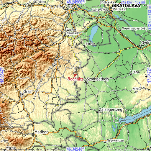 Topographic map of Rechnitz