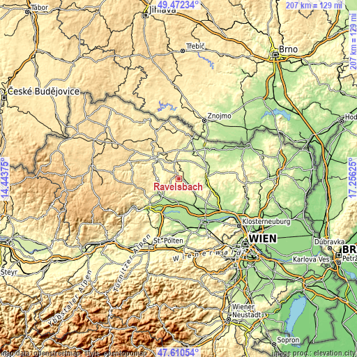 Topographic map of Ravelsbach