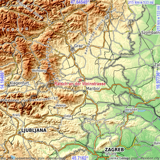 Topographic map of Ratsch an der Weinstraße