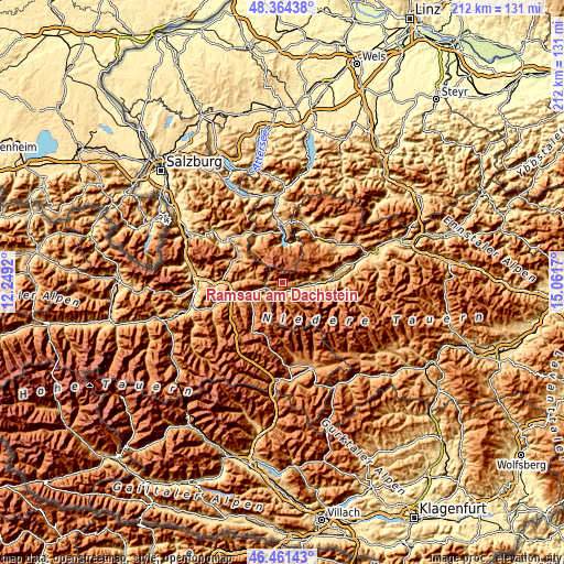 Topographic map of Ramsau am Dachstein