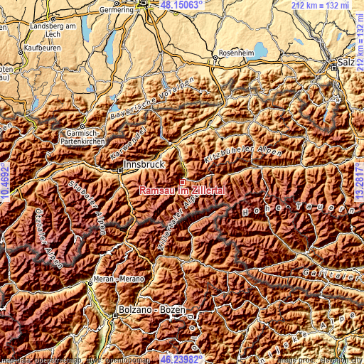 Topographic map of Ramsau im Zillertal