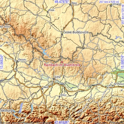 Topographic map of Rainbach im Mühlkreis