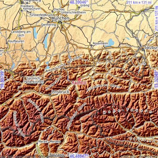 Topographic map of Radfeld