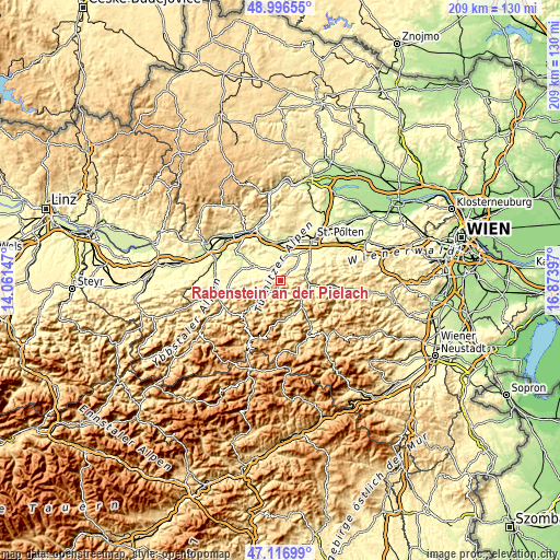 Topographic map of Rabenstein an der Pielach