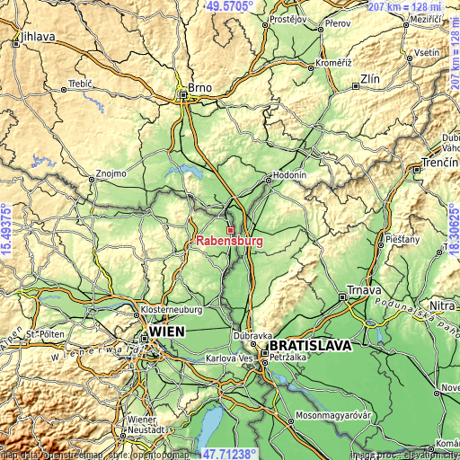 Topographic map of Rabensburg