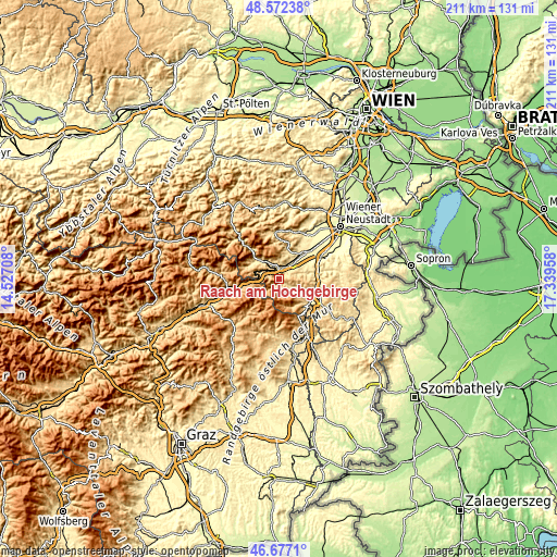 Topographic map of Raach am Hochgebirge