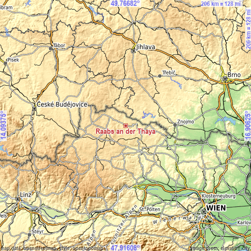 Topographic map of Raabs an der Thaya