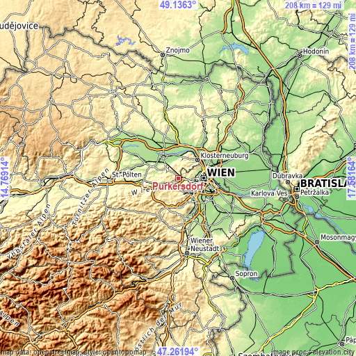 Topographic map of Purkersdorf