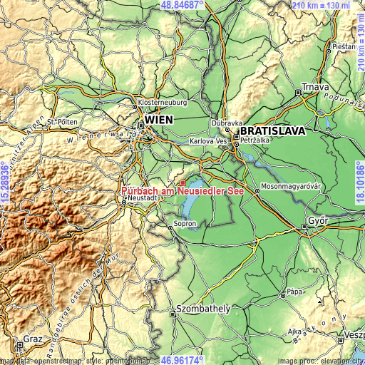 Topographic map of Purbach am Neusiedler See