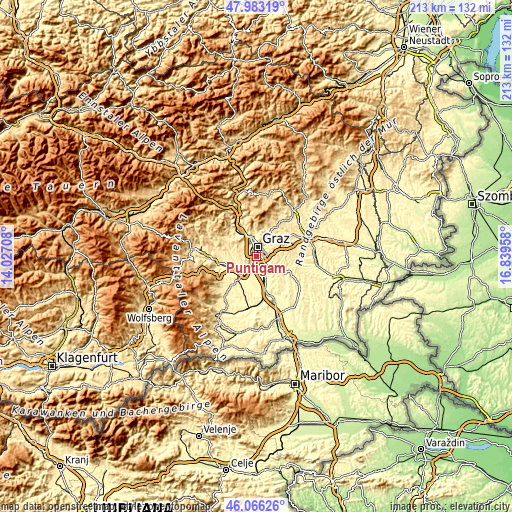 Topographic map of Puntigam