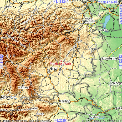 Topographic map of Puch bei Weiz
