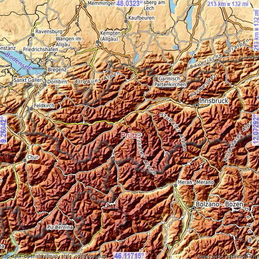Topographic map of Prutz