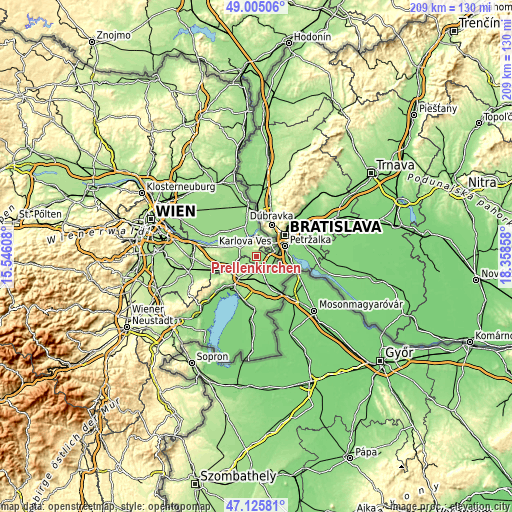Topographic map of Prellenkirchen