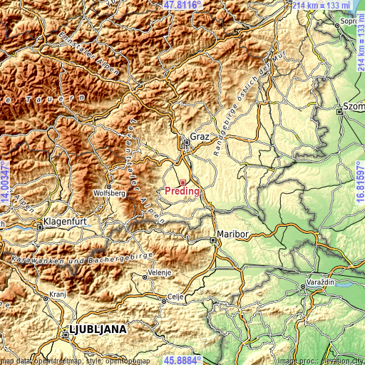 Topographic map of Preding