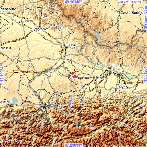 Topographic map of Pram