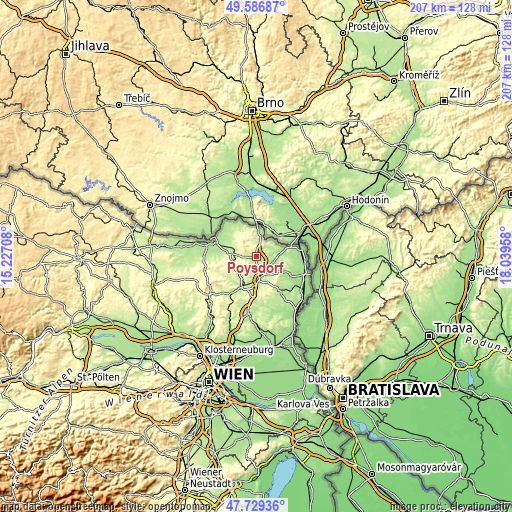 Topographic map of Poysdorf