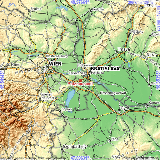 Topographic map of Potzneusiedl