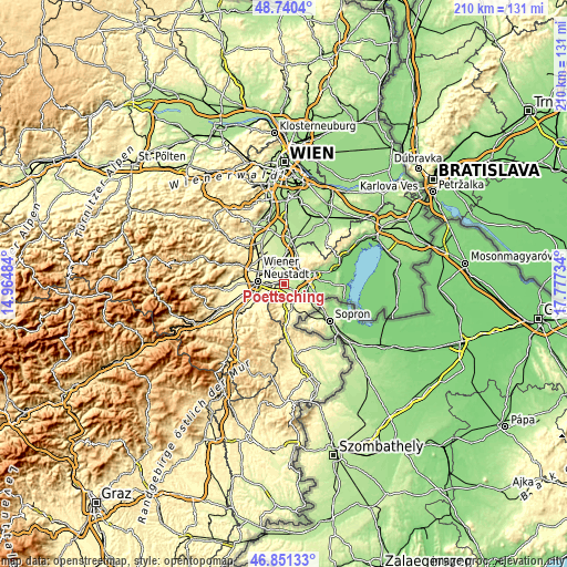 Topographic map of Pöttsching