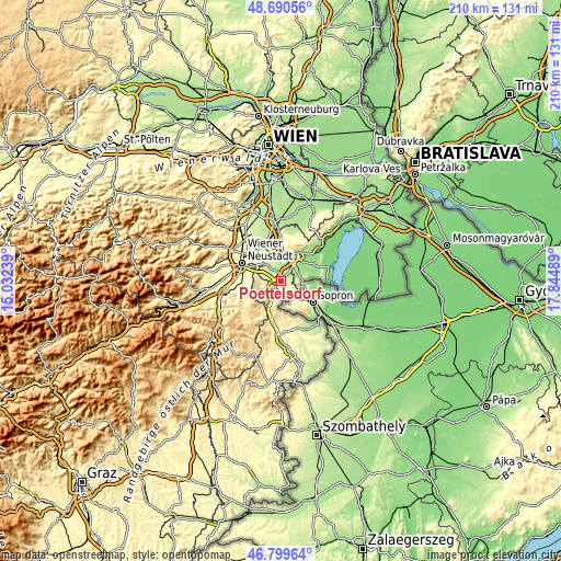 Topographic map of Pöttelsdorf