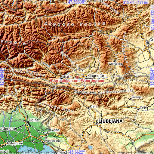 Topographic map of Pörtschach am Wörthersee