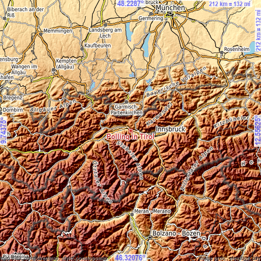 Topographic map of Polling in Tirol