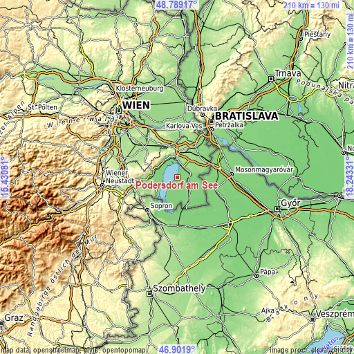 Topographic map of Podersdorf am See