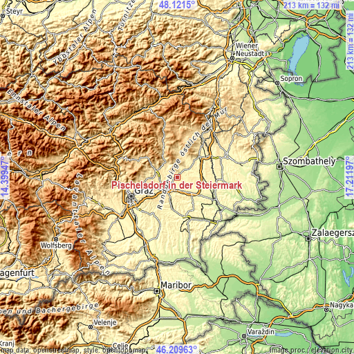 Topographic map of Pischelsdorf in der Steiermark