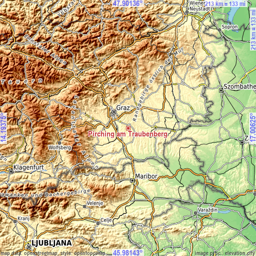 Topographic map of Pirching am Traubenberg