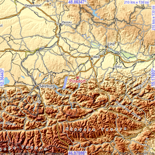 Topographic map of Pinsdorf