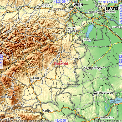 Topographic map of Pinkafeld