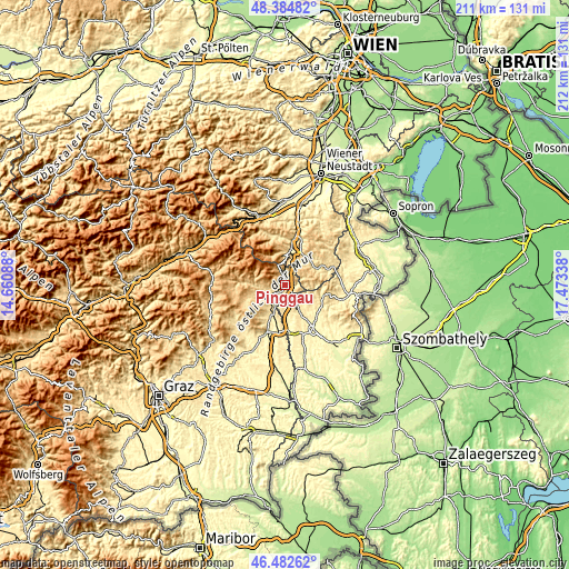 Topographic map of Pinggau