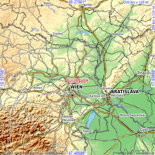Topographic map of Pillichsdorf