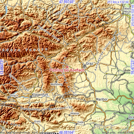 Topographic map of Pichling bei Köflach